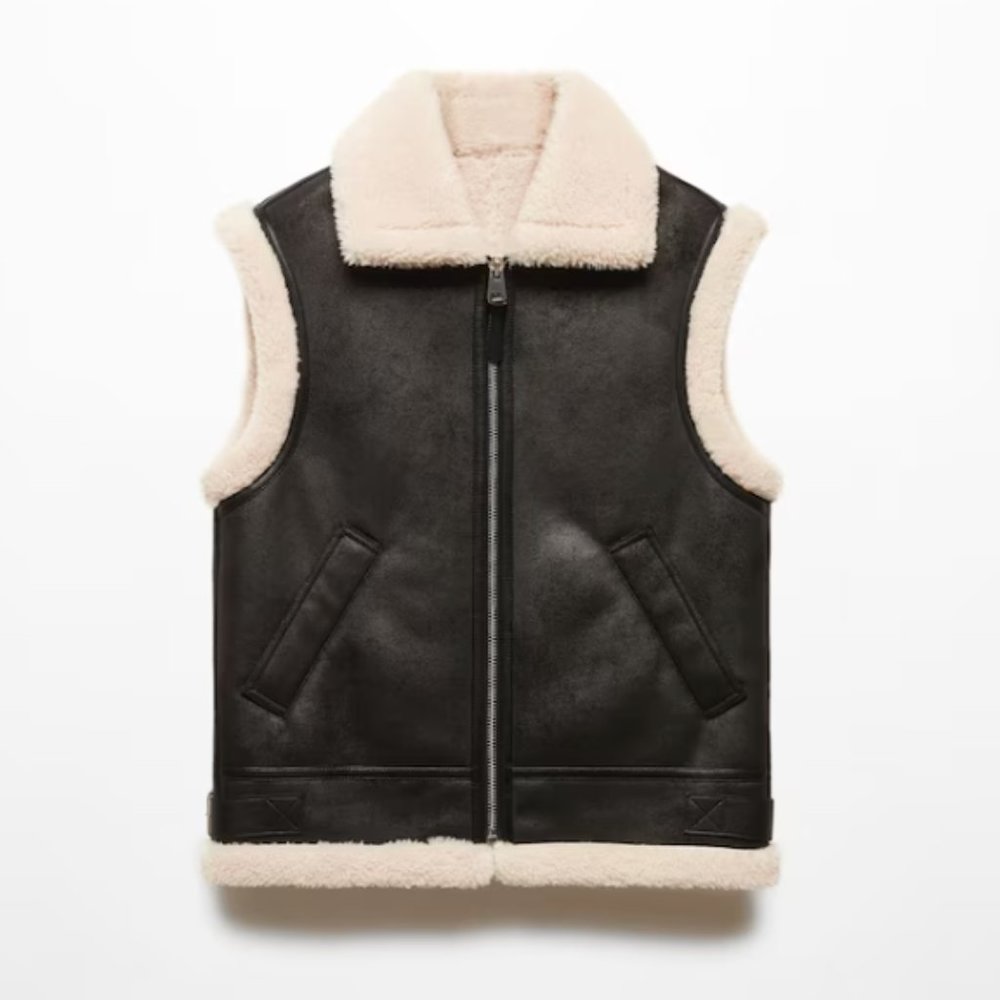 NWT Mango Shearling Leather Vest - XS